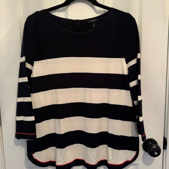 TALBOTS  Womens Navy White Knit Cotton Blend Sweater Size XLP - Picture 1 of 9